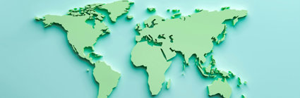 Green World Map On Blue Background