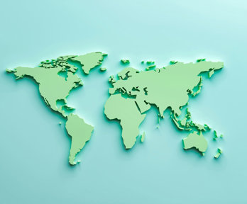 Green World Map On Blue Background