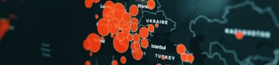 Digital map with varying sizes of orange circles