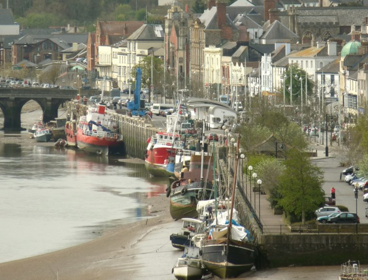 Bideford harbour with boats moored 