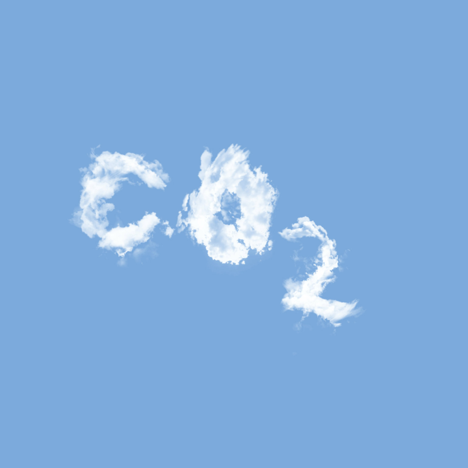 A blue sky with clouds that spell out CO2