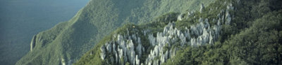 Aerial view of Gunung Mulu green mountains.