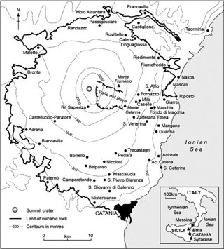 The threatened towns of Linguaglossa, Fornazzo and Milo