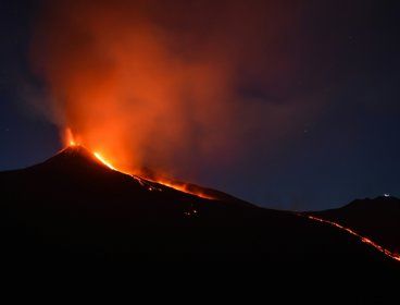 Mount Etna erupting lava
