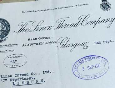 Historical document with the heading of The Linen Thread Company Ltd and dated september 1937.