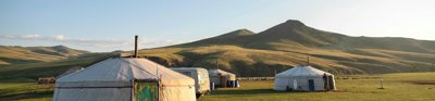 Sunrise over yurts in Mongolia