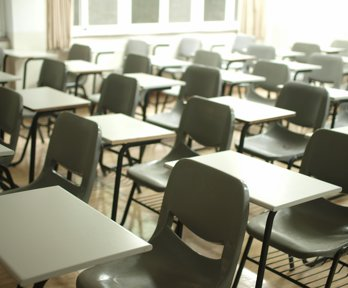 Exam tables in a school hall