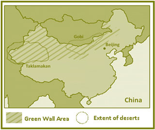 Map showing loctaion of China's Great Green Wall