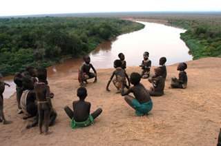 Ethiopian children playing above the Omo River