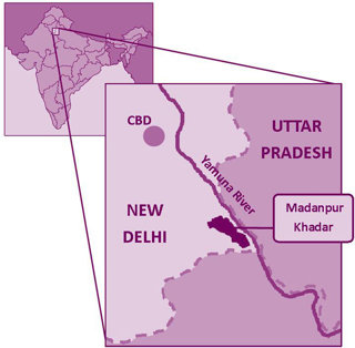 Figure 11 Location of the Madanpur Khadar resettlement colony at the edge of New Delhi