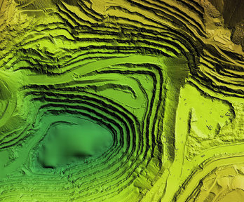 GIS digital elevation model that shows an excavation site with steep rock walls that was mapped from a drone.