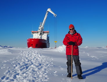 Dr John Shears Beside The Agulhas II On The Weddell Sea Expedition 2019