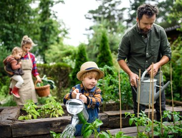 Family using a vegetable garden