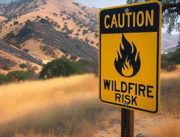 Hillside With Wildfire Warning Sign