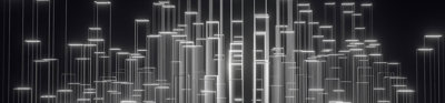 Monochrome digital image of elongated blocks mimicking a skyline.