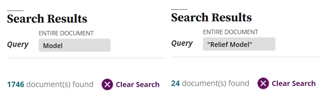 Wiley Digital Archives screenshot illustrating the difference in search results for the query Model and "Relief Model" in parentheses. 
