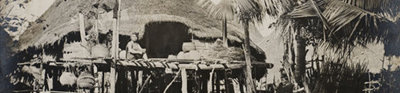 Black and white image of Laos village, interior of Siam, Thailand.