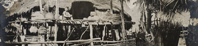 Black and white image of Laos village, interior of Siam, Thailand.