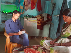 Ankit conducting his research and interviewing someone.