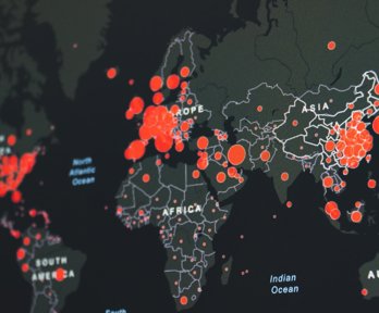 Digital map with varying sized orange circles