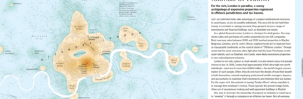 Page in 'Atlas of Finance' book showing diagram of map of London next to body of text.