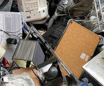 A birds eye view of electronic waste plied up on each other