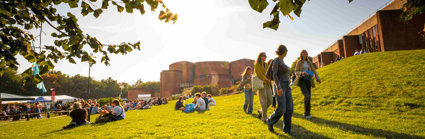 University of Sussex campus showing buildings and students