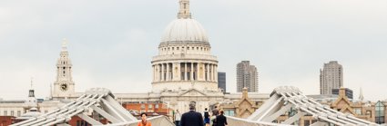 A view down a bridge to St Paul's Cathedral in London