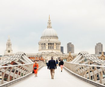 A view down a bridge to St Paul's Cathedral in London
