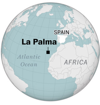 Location of La Palma on a globe