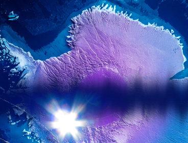 Colourful aerial view of Antarctica as seen from above.
