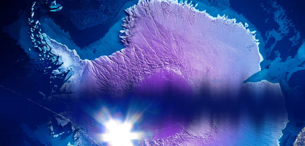 Colourful aerial view of Antarctica as seen from above.