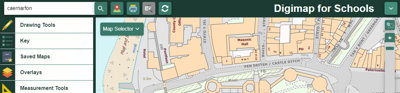 Digimap for schools screenshot showing Caernarfon Castle.