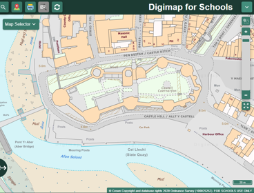 Digimap for schools screenshot showing Caernarfon Castle.