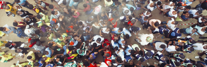 A birds eye view of a crowd of school students