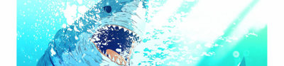 Artwork of blue shark named 'Carcharodon Carcharias'.