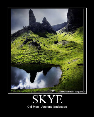 A motivational poster showing a rocky landscape on the Isle of Skye