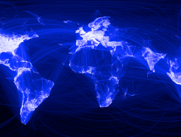 A world map showing connections