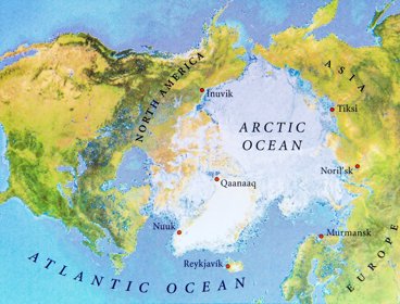 Map showing the location of the arctic
