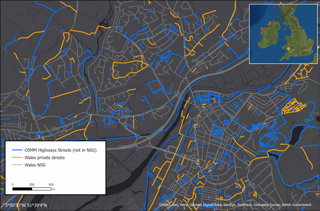 Blue and yellow highlighted roads