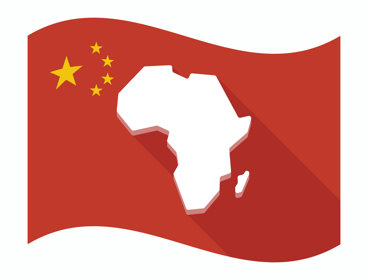 White outline of Africa inside a Chinese flag