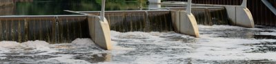 weir with bridge and pylon