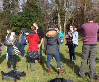 Group of teachers in a field sketching what they can see.