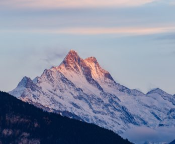 The swiss alps at sunset on a beautiful evening in winter.
