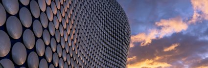 Birmingham Bullring Metal Circles With Sunset