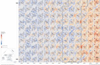 Graphic displaying Earth's warming temperature trends from the 1890s to 2020