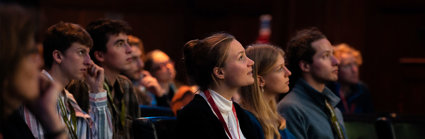 Audience sat in the Ondaatje Theatre at the Society.