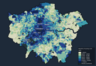 Map showing Montly housing (pp) cost in London