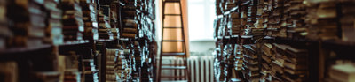 Rows and rows of books in an archive