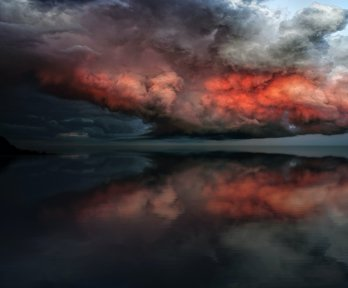 A stormy sky with colours of grey and red